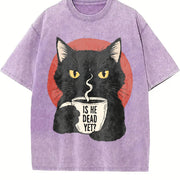 Is He Dead Yet Black Cat Vintage Washed T-Shirt in Purple