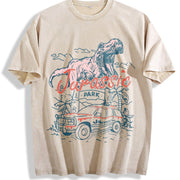 Jurassic Park Logo Dinosaur T-rex Vintage Washed T-Shirt in Beige