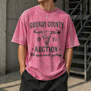 Grundy County Auction Inspired Concert Vintage Washed T-Shirt in Red