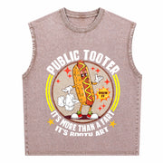 Public Tooter Inappropriate Embarrassing Adult Humor Vintage Washed Tank Top in Brown