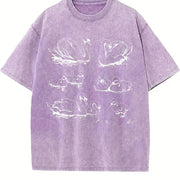 Swan 90s Tattoo Retro ® Y2k Antique Bird Sketch Vintage Washed T-Shirt in Purple