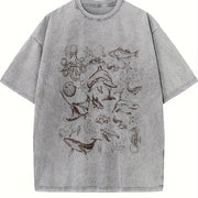 Sea Animal 90s Retro Vintage Washed T-Shirt in Gray