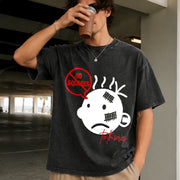No Squares Retro Street Distressed Vintage Washed T-Shirt in Black