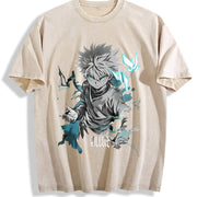 Killua Zoldyck Hunter x Hunter Anime Soft Anime for Anime vintage washed oversized T-shirt in Beige