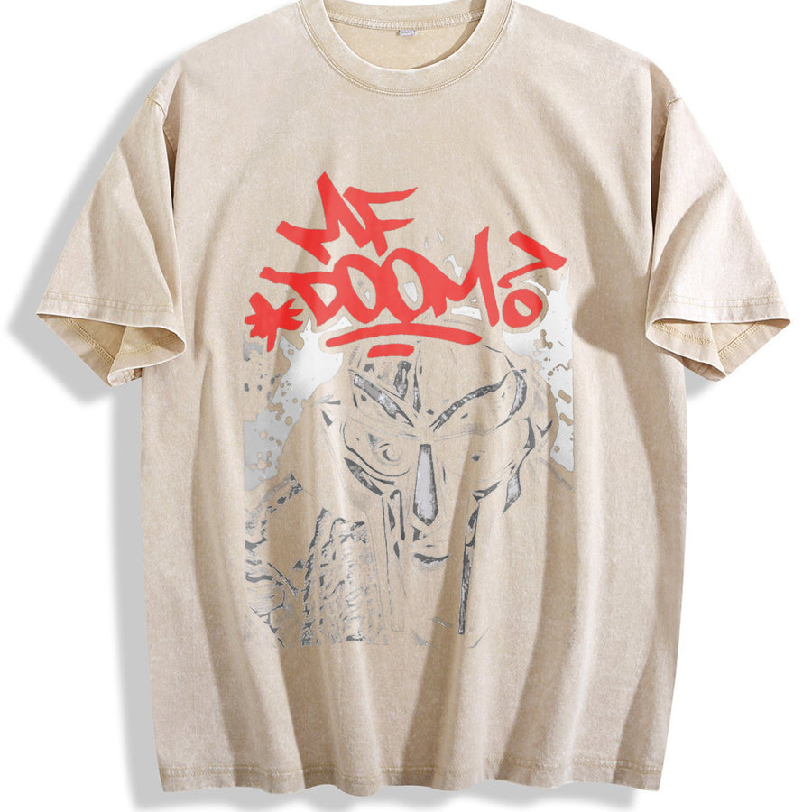 Mf Doom 90s hip hop Rapper Lover vintage washed oversized T-shirt in Beige