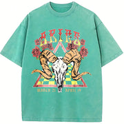 Aries Zodiac Ram Vintage Washed T-Shirt in Blue