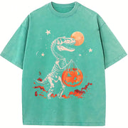 Skeleton Dinosaur Halloween vintage washed oversized T-shirt in Blue