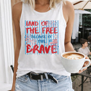 Land of the Free Because of the Brave Women's Color Cotton Tank Top in White