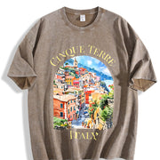Cinque Terre Italy Vintage Washed T-Shirt in Brown