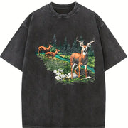90s National Wildlife Deer vintage washed oversized T-shirt in Black
