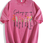 A Plant Floral Letter Faith Vintage Washed T-Shirt in Red