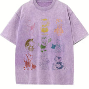 Cat 90s Tattoo Retro Kitten Cute Vintage Washed T-Shirt in Purple