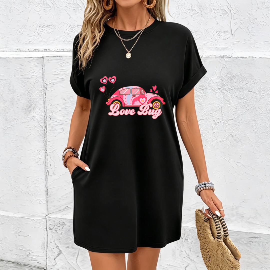 Dress for with Four Necklines Cotton T-Shirt in Black