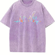 Heartbeat Cat Lover Animal Silhouette Cute Cat vintage washed oversized T-shirt in Purple