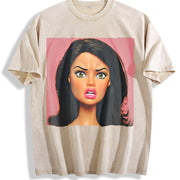 Angry Glam Doll Portrait Vintage Washed T-Shirt in Beige