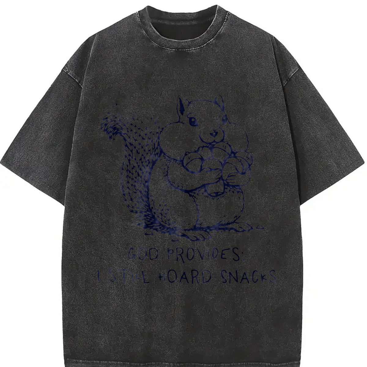 God Provides I Still Hoard Snacks Christian Squirrel Vintage Washed T-Shirt in Black