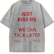 Just Text Tank Milk Sleeveless Vintage Washed T-Shirt in Gray