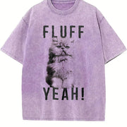 Fluff Yeah Kitty Cat Animal Lover for Ladies Cute Ladies Vintage Washed T-Shirt in Purple