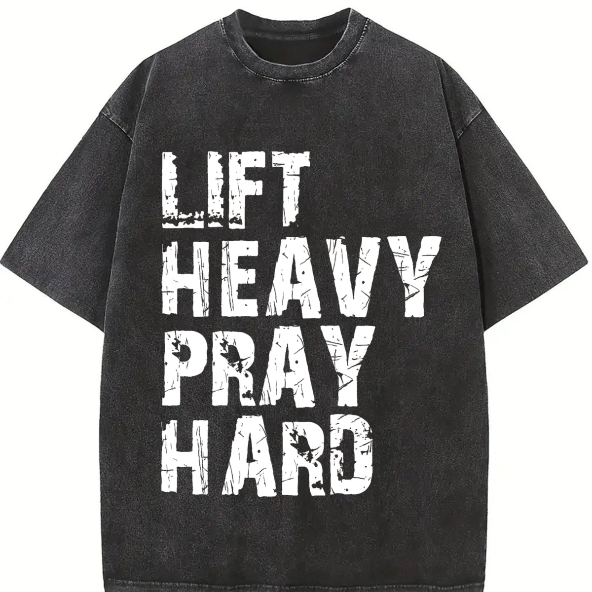Lift Heavy Pray Hard Christian Gym vintage washed oversized T-shirt in Black