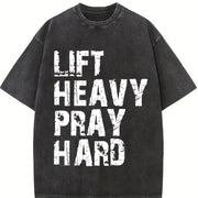 Lift Heavy Pray Hard Christian Gym vintage washed oversized T-shirt in Black