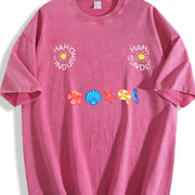 Coastal Icons Embroidered Vintage Washed T-Shirt in Red