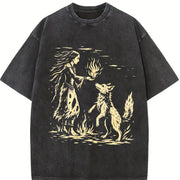 American Native Wolf ® Vintage Washed T-Shirt in Black