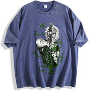 Shinazugawa Sanemi Wind Hashira v2 Demon Slayer Kimetsu vintage washed oversized T-shirt in Blue