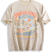 Mystic River Boat Tours Psychedelic Vintage Washed T-Shirt in Beige
