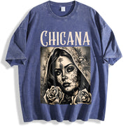 Chicana Chola Style Lowrider Mexican American Latina vintage washed oversized T-shirt in Blue