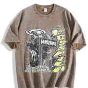 Warning Cybernetic Head Tank Vintage Washed T-Shirt in Brown