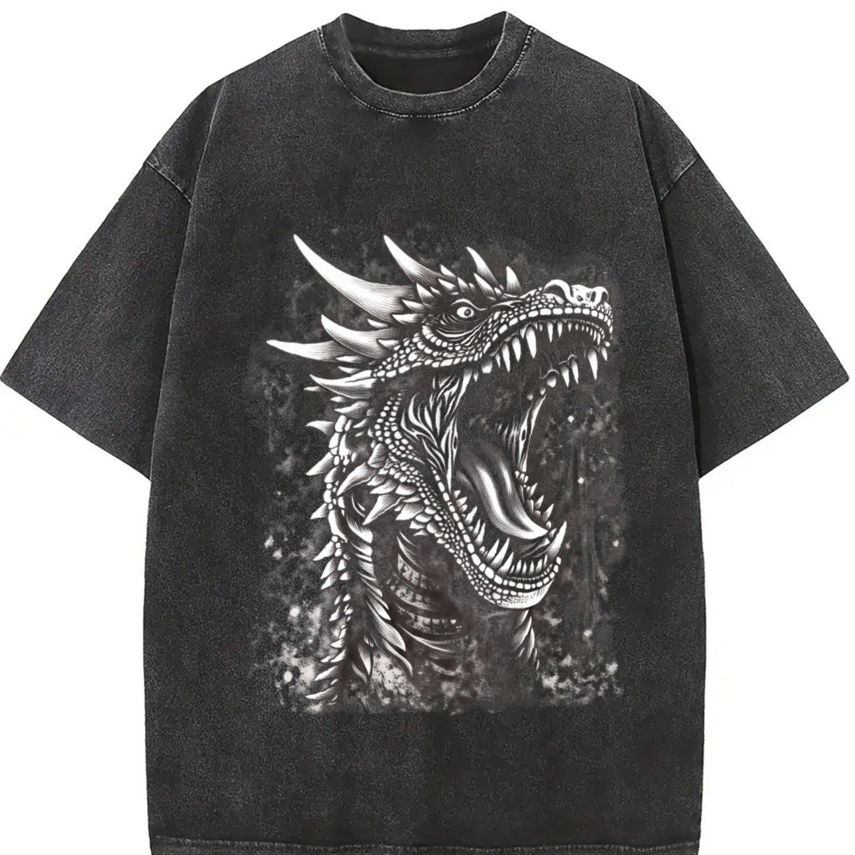 Dragon Fantasy Retro Dragon Vintage Washed T-Shirt in Black
