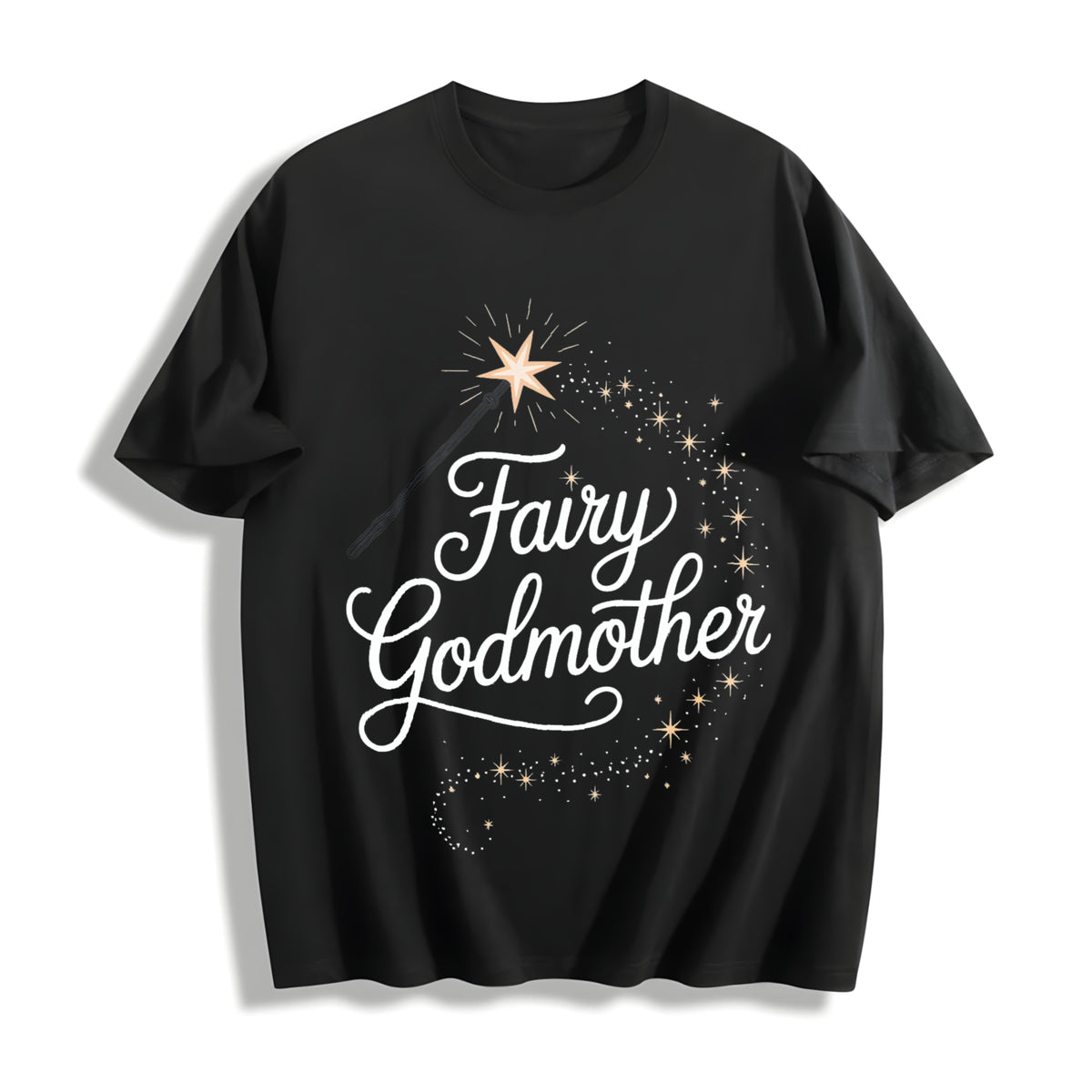 Fairy Godmother Baptism Proposal Cotton T-Shirt in Black