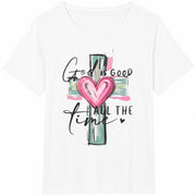 God Is Good All the Time Christian Cross Heart for Faith Cotton T-Shirt in White