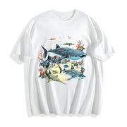 Marine Biology Ocean Sharks Illustration Boxy Cotton T-Shirt in White
