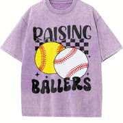 Retro Softball Baseball Vintage Washed T-Shirt in Purple