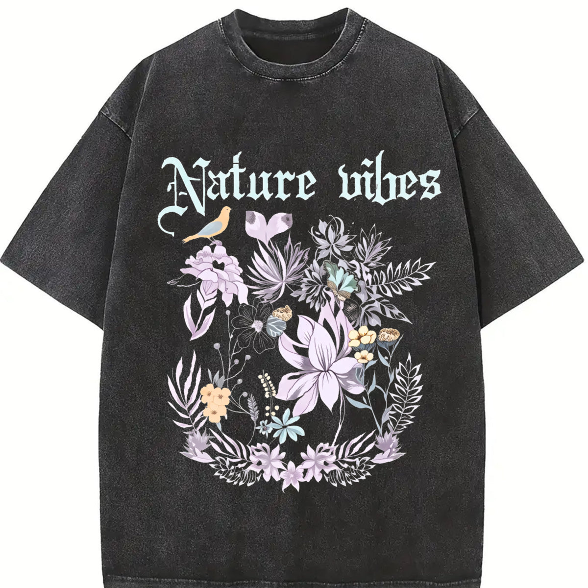 Laundered Retro Batik Dye-resistant End Vintage Washed T-Shirt in Black