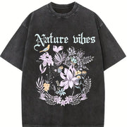 Laundered Retro Batik Dye-resistant End Vintage Washed T-Shirt in Black