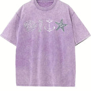 Ocean Sail ® 90s Retro Sea Shell Bech Vintage Washed T-Shirt in Purple