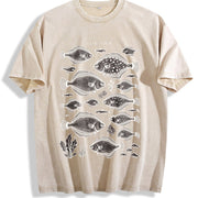 Flounder Fish 90s Retro ® Fisherman Y2k Vintage Washed T-Shirt in Beige