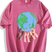 Hands Holding the Earth Vintage Washed T-Shirt in Red