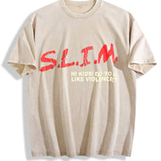 Retro Short-sleeved Vintage Washed T-Shirt in Beige
