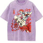 Akaza Upper Moon 3 Demon Slayer Infinity Castle Arc vintage washed oversized T-shirt in Purple