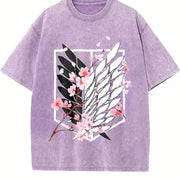 Eren AOT Wings of Freedom Anime 2025 vintage washed oversized T-shirt in Purple