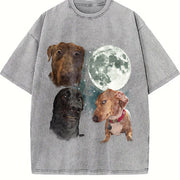 Three Dog Meme Moon Vintage Washed T-Shirt in Gray