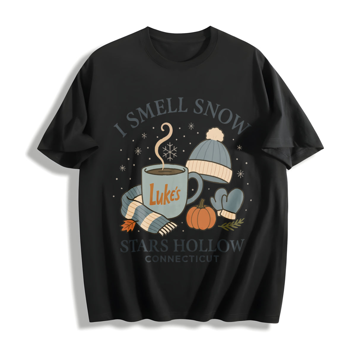 I Smell Snow Gilmore Girls Christmas Cotton T-Shirt in Black