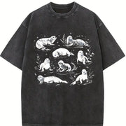 Coastal 90s Seals Ocean Animal Vintage Washed T-Shirt in Black