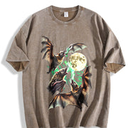 Bats Howling to Moon 90s Vintage Washed T-Shirt in Brown