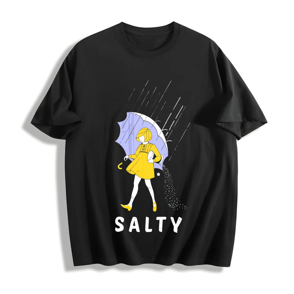Girl with Umbrella Cotton T-Shirt in Black