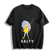 Girl with Umbrella Cotton T-Shirt in Black