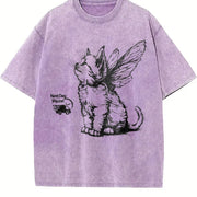 Retro Angel Kitten Vintage Washed T-Shirt in Purple